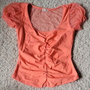 Free People Orange Fitted Puff Sleeve Blouse